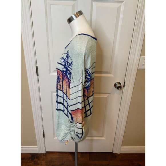 Free People Blue Palm Tree Sunset Striped Sweater W/ Cinch, Size XS - Picture 4 of 6